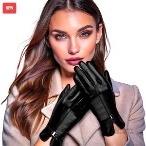Women's Leather Touchscreen Winter Gloves, Wool Lined, Cold Weather